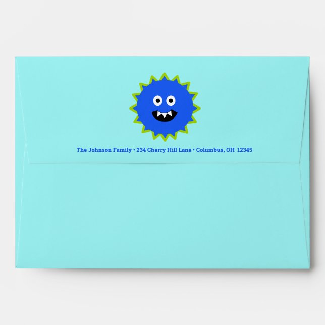 1st Birthday Little Boy Blue Monster Stripes Cute Envelope (Back (Top Flap))