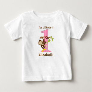 1st Birthday Little Monkey Pink Baby T-Shirt