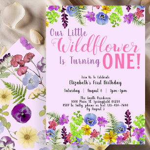 1st Birthday Little Wildflower Purple Floral Girl  Invitation