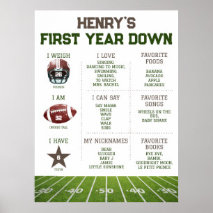 1st Birthday Milestone Football First Year Down Poster