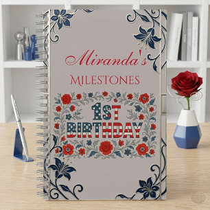 1st Birthday Milestone Memories Patriotic Florals  Notebook
