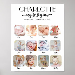 1st Birthday Milestone My First Year Photo Poster
