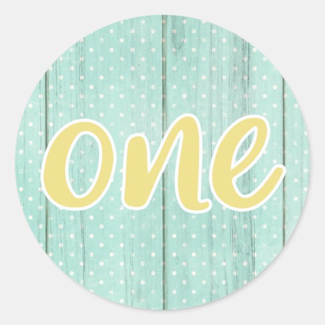 1st Birthday Mint & Yellow Polka Dot One Classic R Round Sticker (Front)