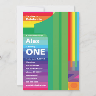 1st Birthday Mod Rainbow Invitations