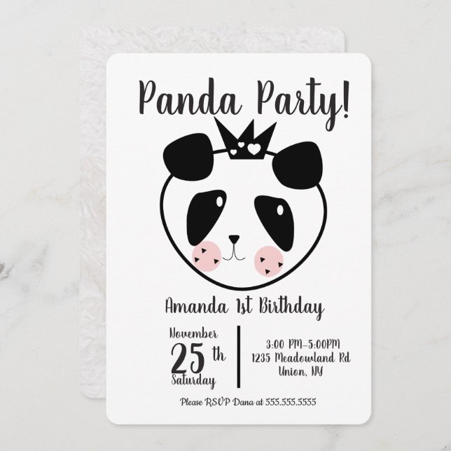 1st Birthday Modern Cute Panda Invitation (Front/Back)