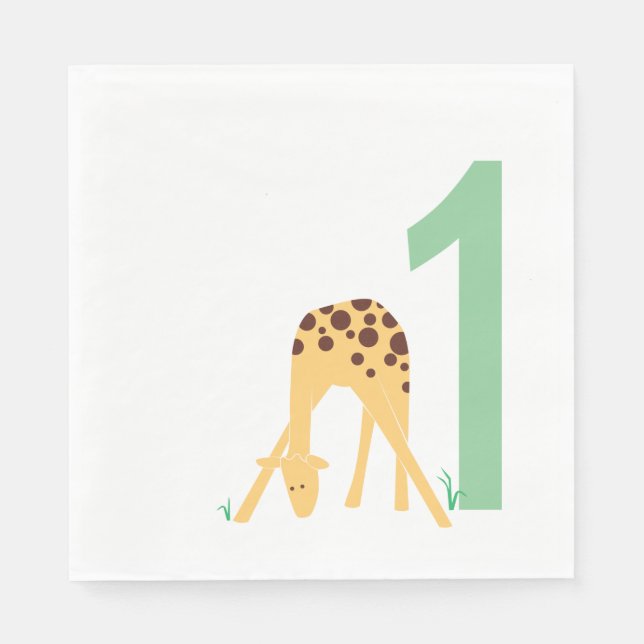 1st Birthday Modern Minimal Yellow Giraffe Napkin (Front)