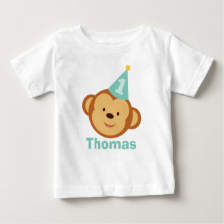 1st Birthday Monkey Boy with Personalised Name Baby T-Shirt