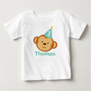 1st Birthday Monkey Boy with Personalized Name Baby T-Shirt