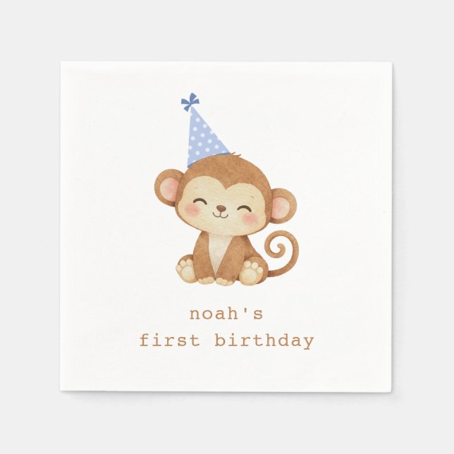 1st Birthday Monkey Paper Napkins (Front)