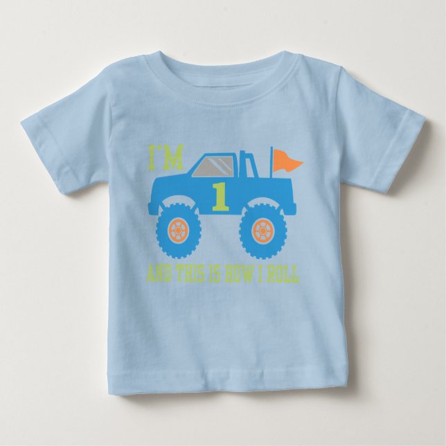 1st Birthday Monster Truck Baby T-Shirt (Front)