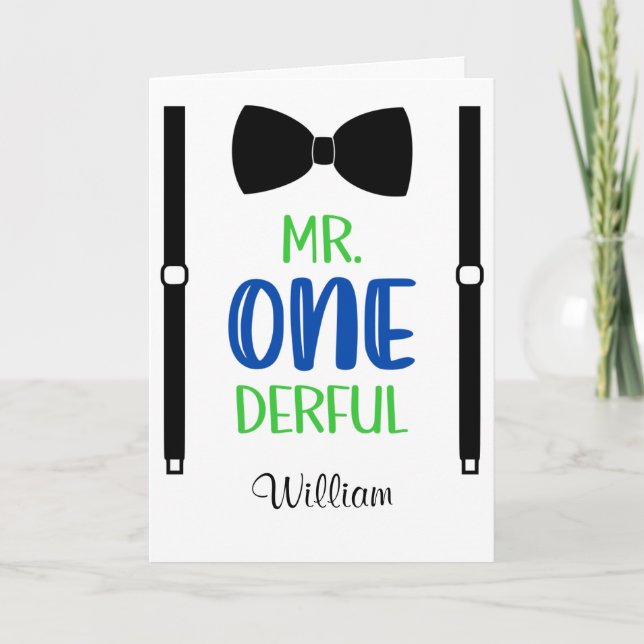 1st Birthday Mr Onederful Suspender Boy One Year  Card (Front)