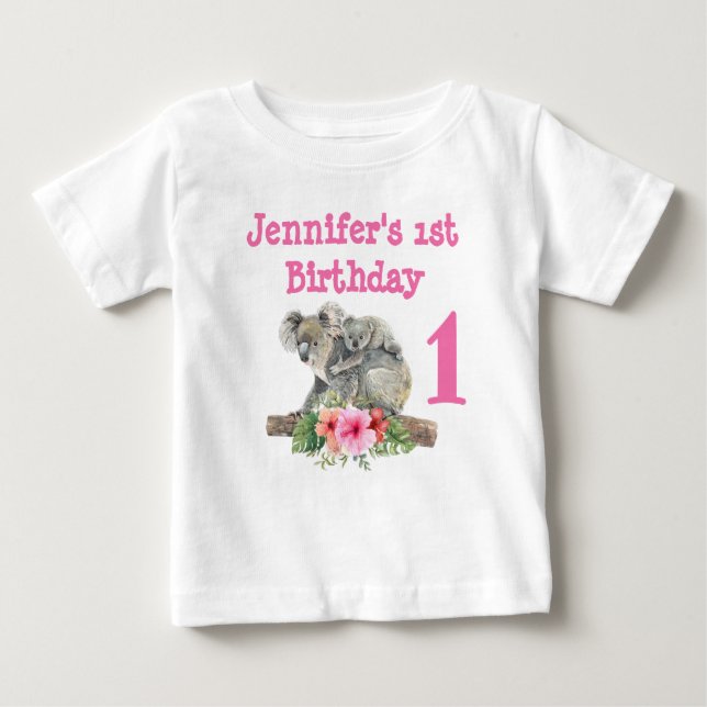 1st Birthday Mum & Baby Koala Bears Watercolor T-Shirt (Front)