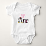1st Birthday Name Penguin Cute Baby Bodysuit<br><div class="desc">1st Birthday Name Penguin Cute Baby Bodysuit. Adorable pinguin 1st birthday personalised Baby Bodysuit. One Birthday. Order it today!</div>