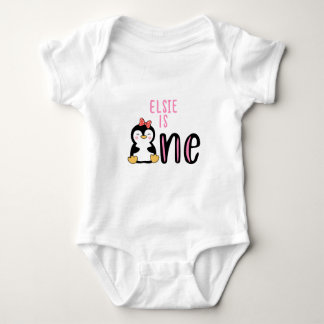1st Birthday Name Penguin Cute Baby Bodysuit