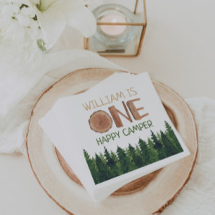 1st Birthday Name Rustic One Happy Camper  Napkin