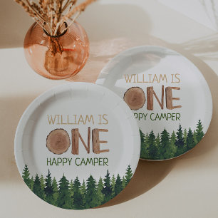 1st Birthday Name Rustic One Happy Camper  Paper Plate