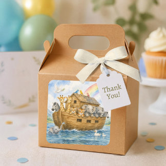 1st Birthday Noah’s Ark Baby Animals Watercolor Square Sticker