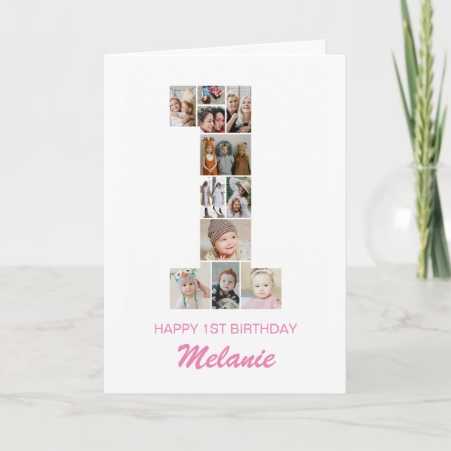 1st Birthday Number 1 Photo Collage Personalised Card (Front)