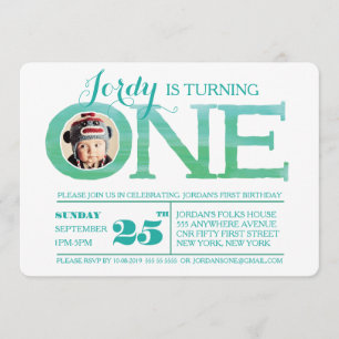 1st Birthday Ombre Watercolor One Photo Invitation