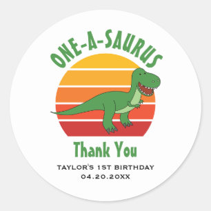 1st Birthday One-A-Saurus Dinosaur Gender Neutral Classic Round Sticker