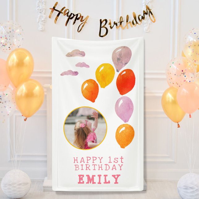 1st Birthday One Balloons Girl Photo  Banner (Creator Uploaded)