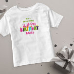 1st Birthday One-derful Day Colourful Candles  Toddler T-Shirt<br><div class="desc">1st Birthday shirt which you can personalise for your baby girl's first birthday with her name and your custom text. The wording currently reads "what a one-derful day" and you can edit this if you wish. The design has colourful candles lettered in cute and whimsical, groovy retro typography in pink,...</div>