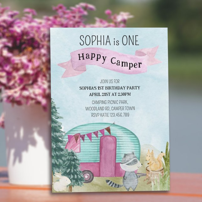 1st Birthday One Happy Camper Woodland Camping Invitation (Creator Uploaded)