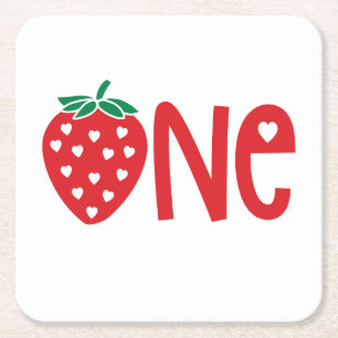1st Birthday One Strawberry Square Paper Coaster