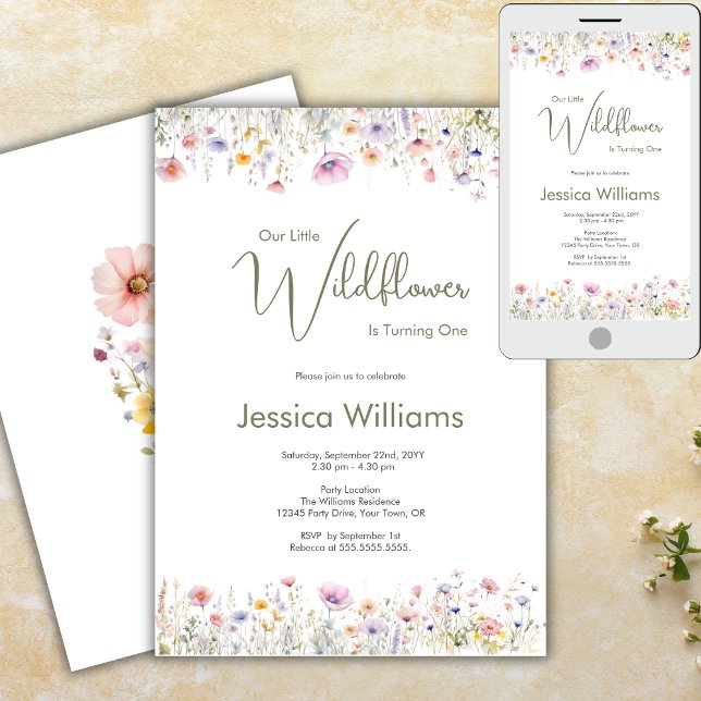 1st Birthday Our Little Wildflower Turning One  Invitation (Creator Uploaded)