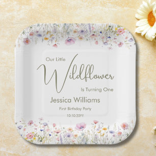 1st Birthday Our Little Wildflower Turning One  Paper Plate