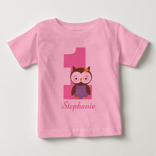 1st Birthday Owl Custom Girls T-shirt (Front)