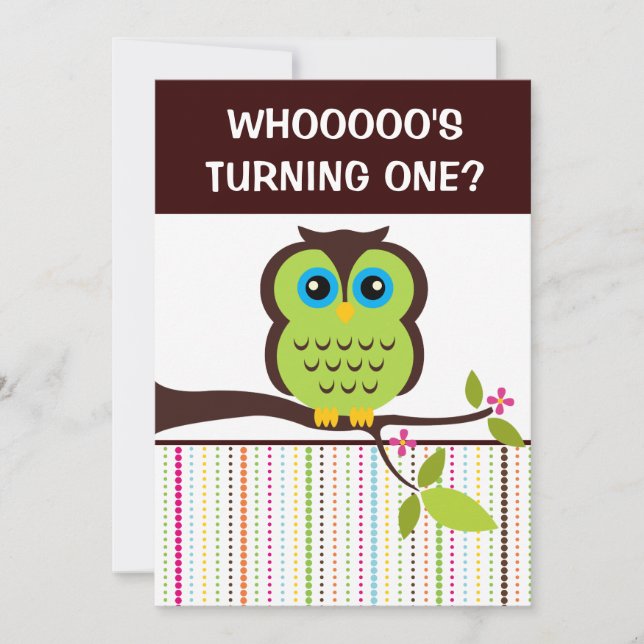 1st Birthday Owl Theme Party Invitations (Front)