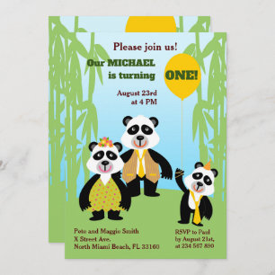 1st Birthday Panda Bear Family Party Invitation