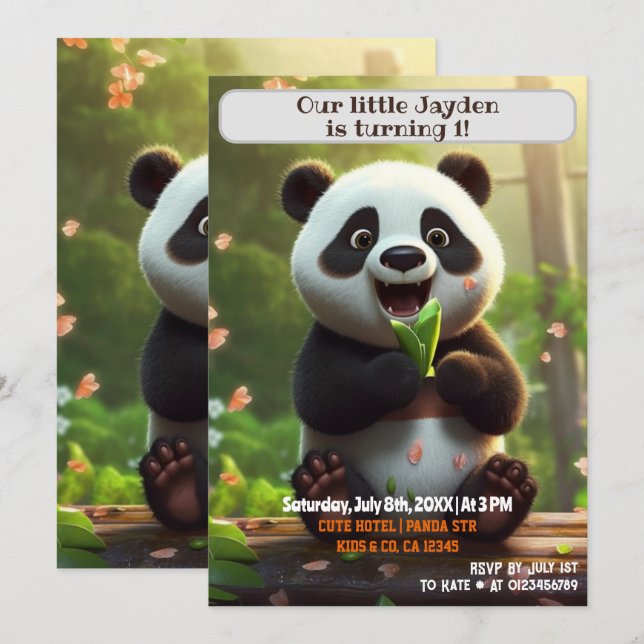 1st Birthday Panda Personalised Name Age Kids  Invitation (Front/Back)