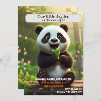 1st Birthday Panda Personalised Name Age Kids Invitation