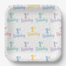 1st Birthday Paper Plates, One Year Birthday Party