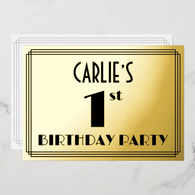 1st Birthday Party — Art Deco Look “1” + Name (Front/Back)