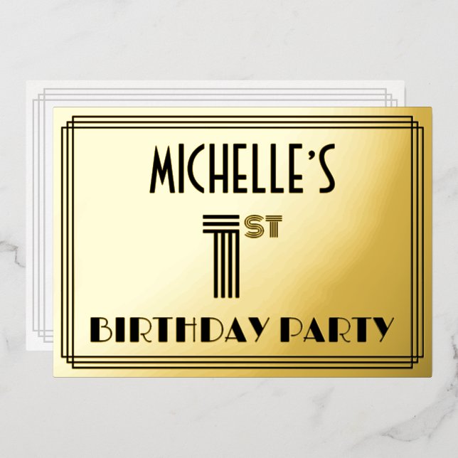 1st Birthday Party — Art Deco Style “1” & Name (Front/Back)