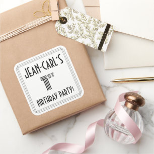 1st Birthday Party: Art Deco Style + Custom Name Square Sticker