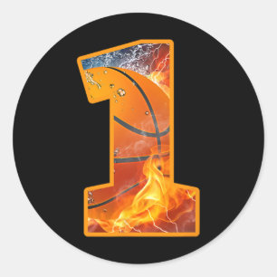 1st Birthday Party Basketball Print Number 1 Year Classic Round Sticker