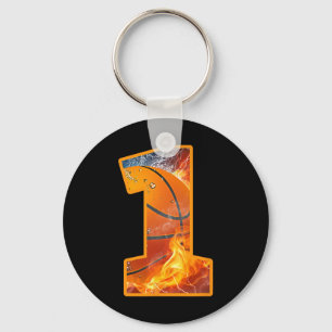1st Birthday Party Basketball Print Number 1 Year Key Ring