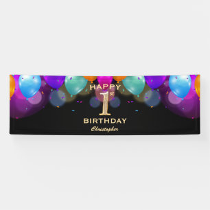 1st Birthday Party Black and Gold Balloons Banner