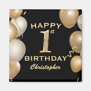 1st Birthday Party Black and Gold Balloons Magnet