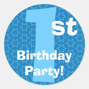 1st Birthday Party Blue Stars B540A Classic Round Sticker