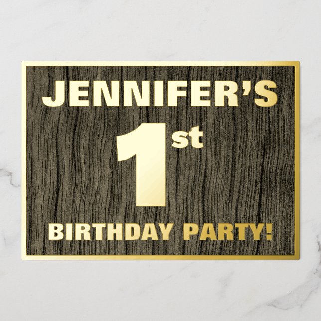 1st Birthday Party: Bold, Faux Wood Grain Pattern (Front)
