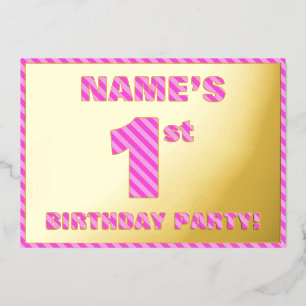 1st Birthday Party — Bold, Fun, Pink Stripes # 1