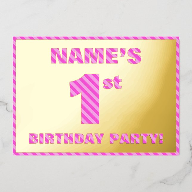 1st Birthday Party — Bold, Fun, Pink Stripes # 1 (Front)
