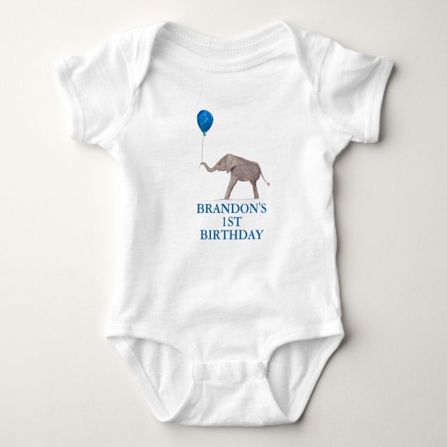 1st Birthday Party Celebration Blue Boy Kids Baby Bodysuit (Front)
