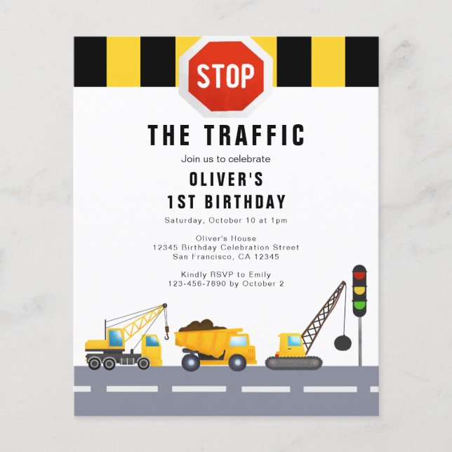 1st Birthday Party Construction Truck Invitation (Front)
