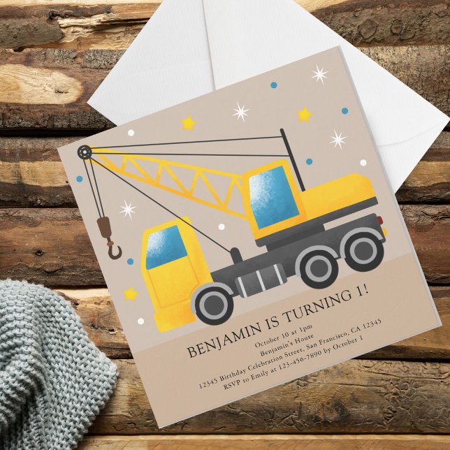 1st Birthday Party Construction Truck Theme  Invitation (Creator Uploaded)
